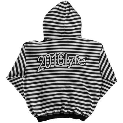 ✶ 2016LYFE WARPED LOGO STRIPED ZIP-UP ✶ [EMBROIDERED] BLACK/WHITE