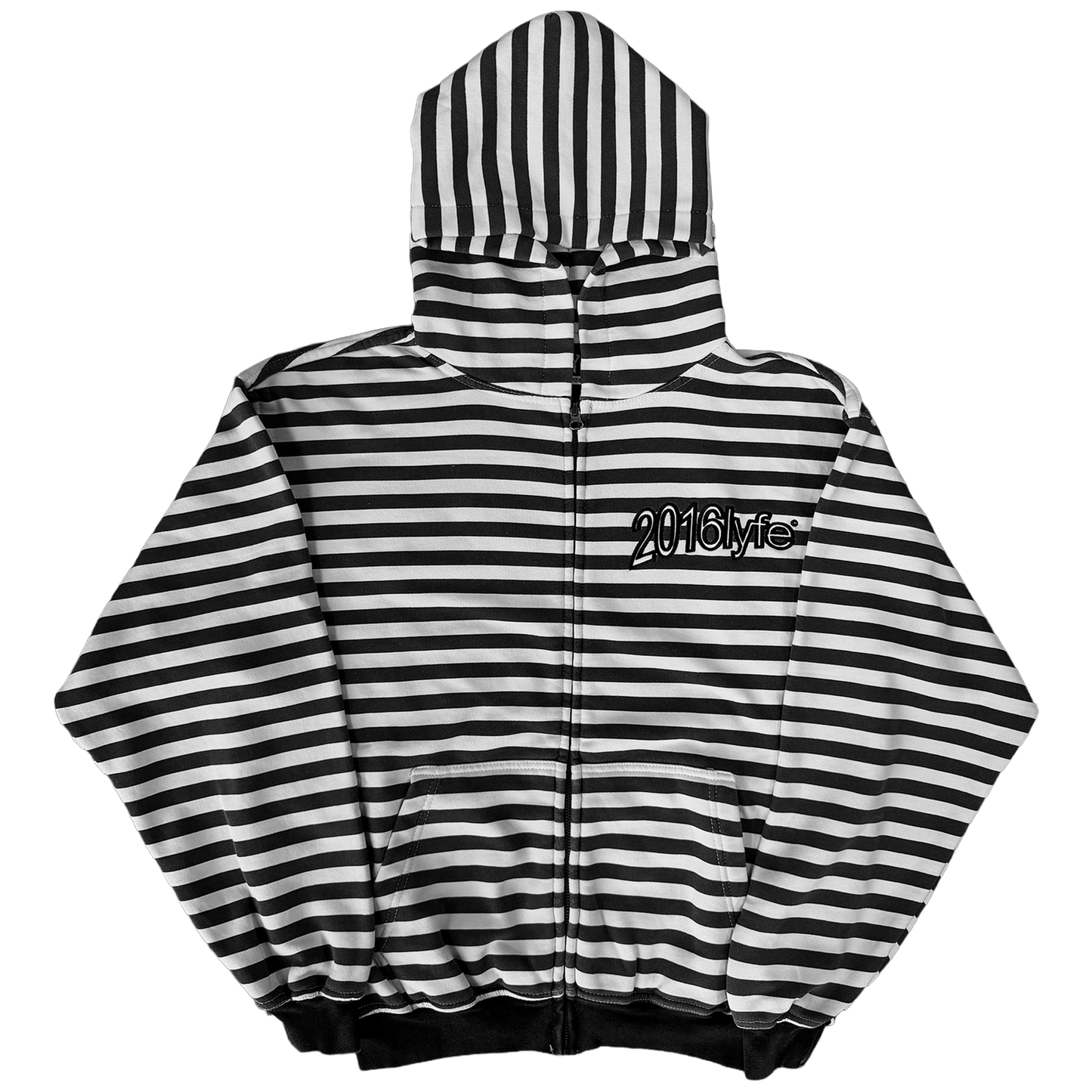 ✶ 2016LYFE WARPED LOGO STRIPED ZIP-UP ✶ [EMBROIDERED] BLACK/WHITE