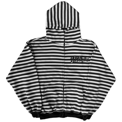 ✶ 2016LYFE WARPED LOGO STRIPED ZIP-UP ✶ [EMBROIDERED] BLACK/WHITE