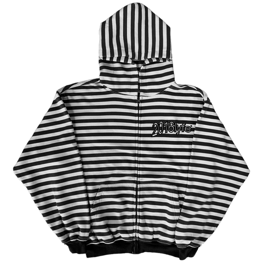 ✶ 2016LYFE WARPED LOGO STRIPED ZIP-UP ✶ [EMBROIDERED] BLACK/WHITE